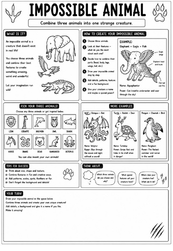 Creative Art Cover Worksheet – Impossible Animal | KS3 Art Cover Lesson | Creature Design Activity