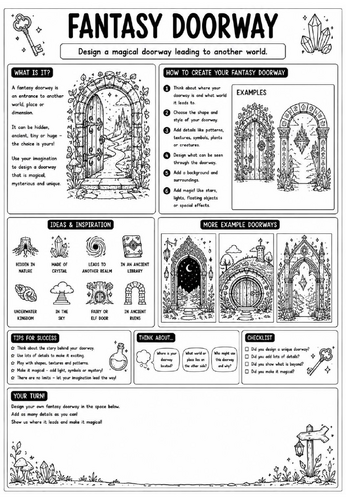 Creative Art Cover Worksheet – Fantasy Doorway | KS3 Art Cover Lesson | Fantasy Drawing Activity