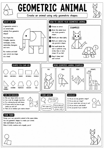 Creative Art Cover Worksheet – Geometric Animal | KS3 Art Cover Lesson | Shape Drawing Activity