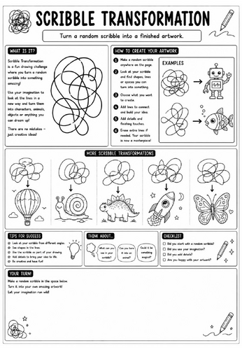 Creative Art Cover Worksheet – Scribble Transformation | KS3 Art Cover Lesson | Creative Drawing Act