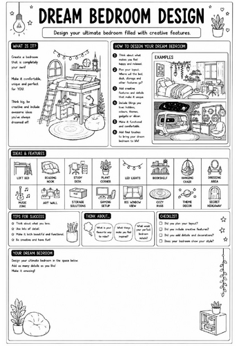 Creative Art Cover Worksheet – Dream Bedroom Design | KS3 Art Cover Lesson | Interior Design Drawing