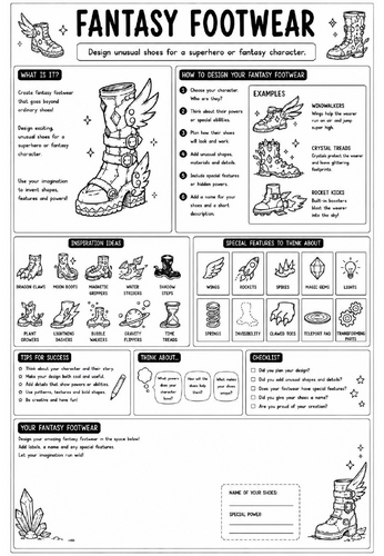 Creative Art Cover Worksheet – Fantasy Footwear | KS3 Art Cover Lesson | Creative Design Activity