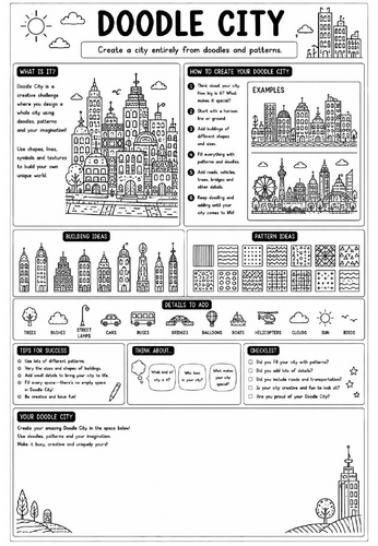 Creative Art Cover Worksheet – Doodle City | KS3 Art Cover Lesson | Pattern Drawing Activity