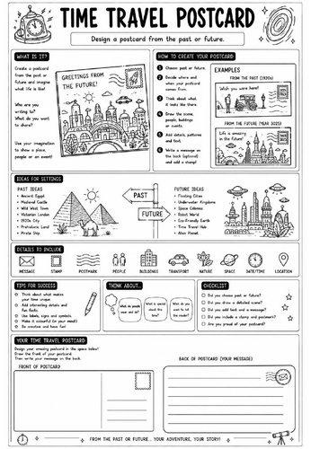 Creative Art Cover Worksheet – Time Travel Postcard | KS3 Art Cover Lesson | Creative Drawing and Wr