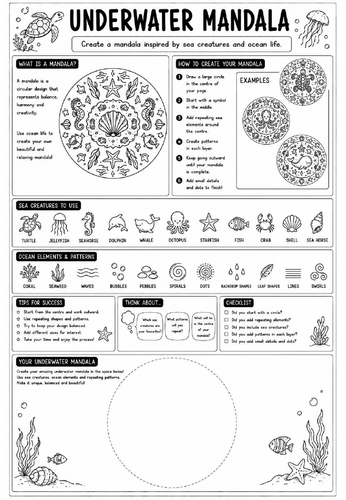 Creative Art Cover Worksheet – Underwater Mandala | KS3 Art Cover Lesson | Pattern Drawing Activity