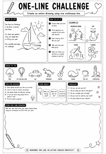 Creative Art Cover Worksheet – One-Line Challenge | KS3 Art Cover Lesson | Continuous Line Drawing A