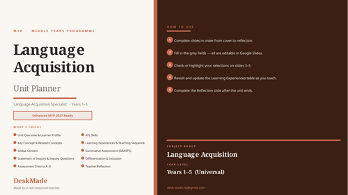 MYP Language Acquisition Unit Planner | IB MYP | Enhanced MYP 2027 | Years 1–5