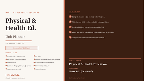 MYP Physical & Health Education Unit Planner | IB MYP | Enhanced MYP 2027