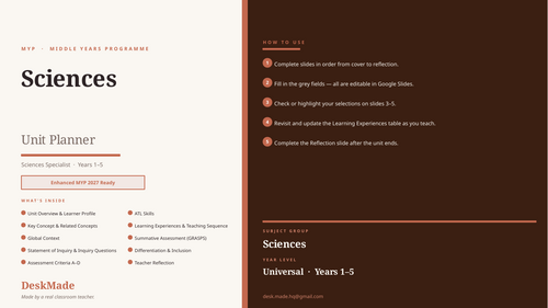 MYP Sciences Unit Planner | IB MYP | Enhanced MYP 2027 | Years 1–5