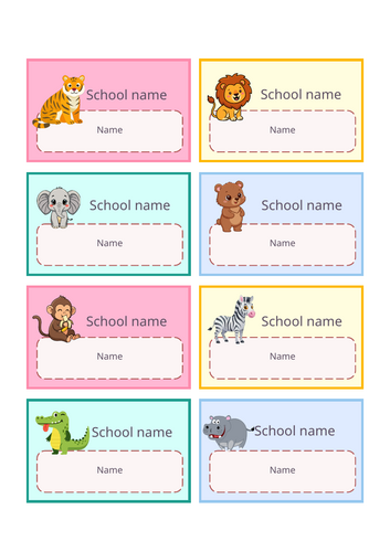Editable Student Name Labels - Animal theme