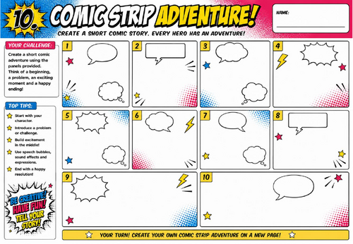 Comic Strip Adventure Worksheet | KS2 KS3 Art Cover Lesson | Pop Art Comic Book Story Activity