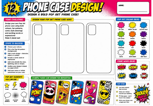 Phone Case Design Worksheet | KS2 KS3 Art Cover Lesson | Pop Art Product Design Activity