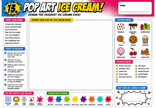 Pop Art Ice Cream Worksheet | KS2 KS3 Art Cover Lesson | Creative Food Design Activity