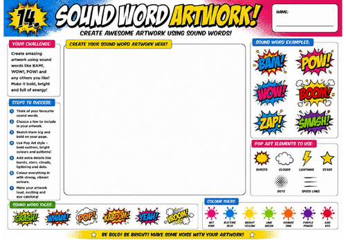 Sound Word Artwork Worksheet | KS2 KS3 Art Cover Lesson | Pop Art Typography & Comic Art Activity