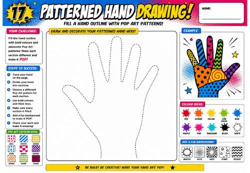 Patterned Hand Drawing Worksheet | KS2 KS3 Art Cover Lesson | Pop Art Pattern Design Activity