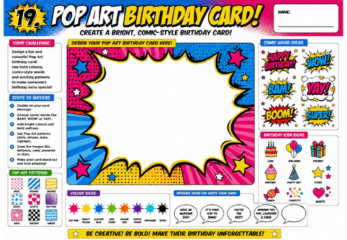 Pop Art Birthday Card Worksheet | KS2 KS3 Art Cover Lesson | Comic Style Card Design Activity