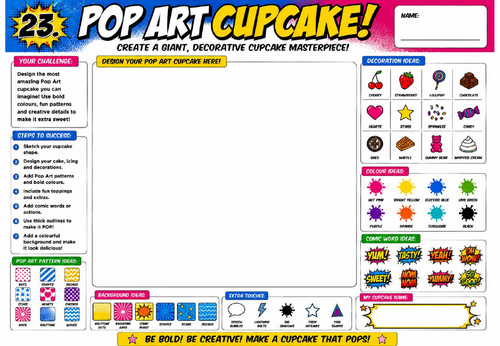 Pop Art Cupcake Worksheet | KS2 KS3 Art Cover Lesson | Creative Food Design Activity