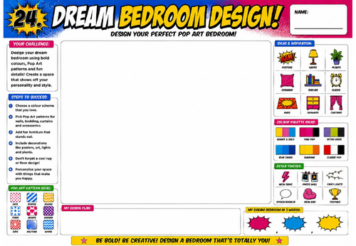 Dream Bedroom Design Worksheet | KS2 KS3 Art Cover Lesson | Pop Art Interior Design Activity