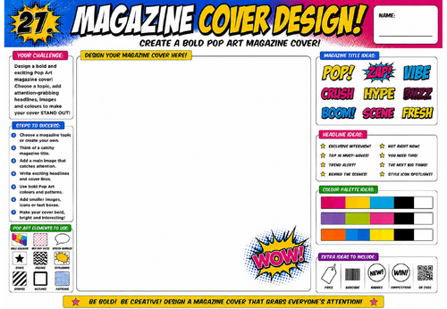 Magazine Cover Design Worksheet | KS2 KS3 Art Cover Lesson | Pop Art Graphic Design Activity