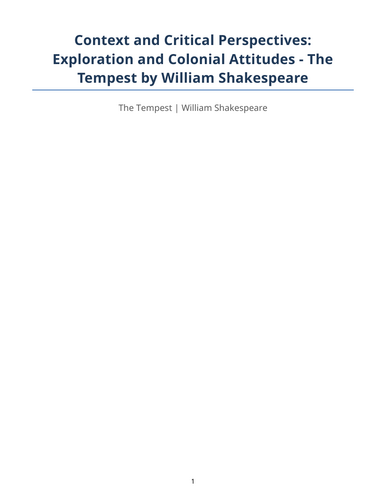 The Tempest - William Shakespeare – Exploration and Colonial Attitudes
