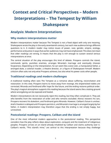 The Tempest - William Shakespeare – Modern Interpretations