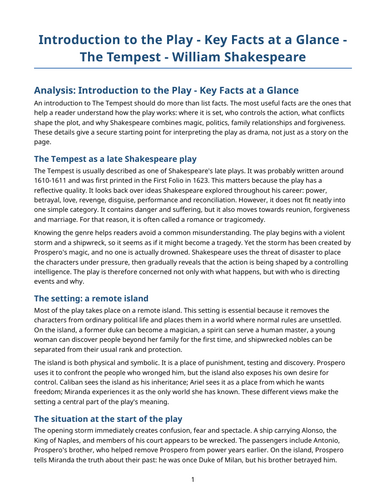 The Tempest - William Shakespeare – Key Facts at a Glance