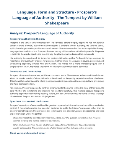 The Tempest - William Shakespeare – Prospero’s Language of Authority