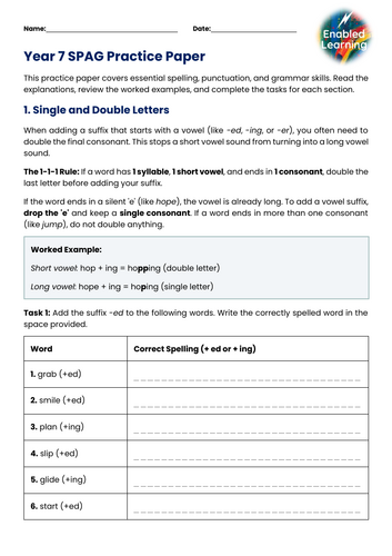 Year 7 SPAG Test | Teaching Resources