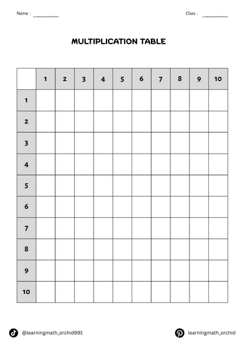 Printable Worksheet - Multiplication Table