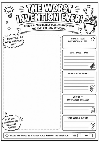 The Worst Invention Ever | End of Term Art Activity | KS2 KS3 KS4 Cover Lesson