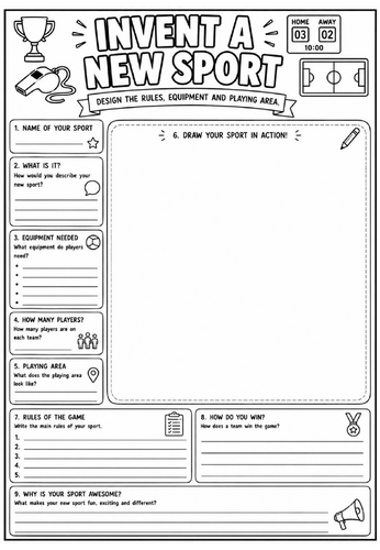 Invent a New Sport | End of Term Art Activity | KS2 KS3 KS4 Cover Lesson