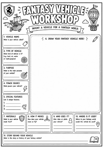 Fantasy Vehicle Workshop | End of Term Art Activity | KS2 KS3 KS4 Cover Lesson
