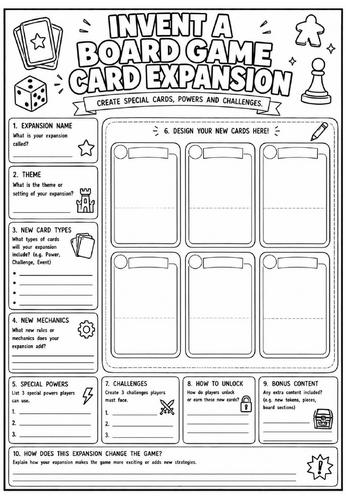 Invent a Board Game Card Expansion | End of Term Art Activity | KS2 KS3 KS4 Cover Lesson