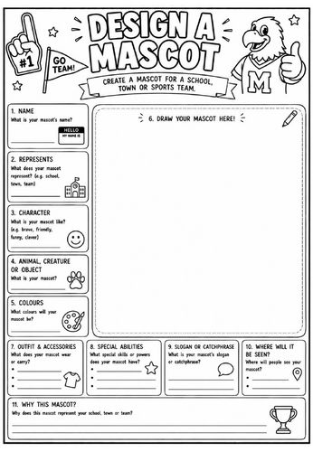 Design a Mascot | End of Term Art Activity | KS2 KS3 KS4 Cover Lesson