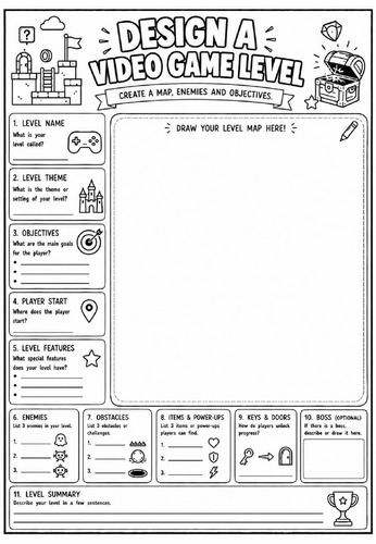 Design a Video Game Level | End of Term Art Activity | KS2 KS3 KS4 Cover Lesson