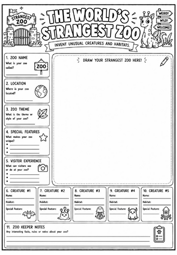 The World's Strangest Zoo | End of Term Art Activity | KS2 KS3 KS4 Cover Lesson
