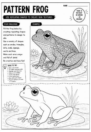 Pattern Frog Art Worksheet | Zentangle Animal Drawing Activity | KS2 KS3 Cover Lesson