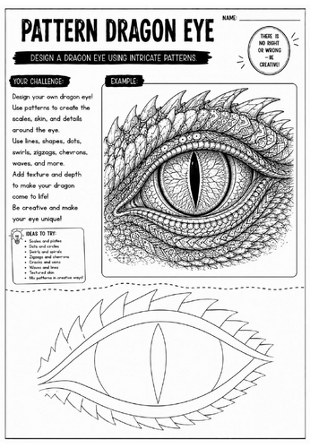 Pattern Dragon Eye Art Worksheet | Zentangle Fantasy Drawing Activity | KS2 KS3 Cover Lesson