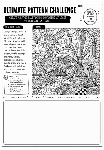 Ultimate Pattern Challenge Art Worksheet | Zentangle Drawing Activity | KS2 KS3 Cover Lesson