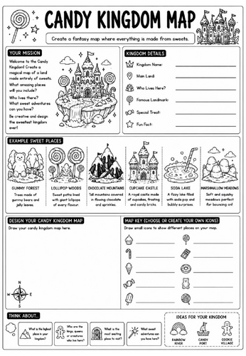 Creative Art Cover Worksheet – Candy Kingdom Map | KS3 Art Cover Lesson | Drawing Activity | Emergen