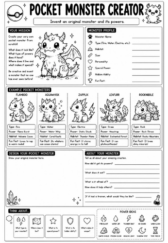 Creative Art Cover Worksheet – Pocket Monster Creator | KS3 Art Cover Lesson | Drawing Activity | Em