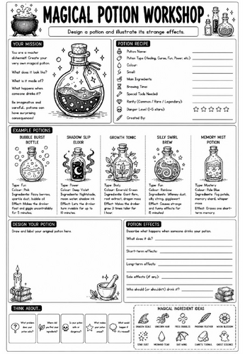 Creative Art Cover Worksheet – Magical Potion Workshop | KS3 Art Cover Lesson | Drawing Activity | E