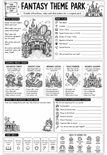 Creative Art Cover Worksheet – Fantasy Theme Park | KS3 Art Cover Lesson | Drawing Activity | Emerge