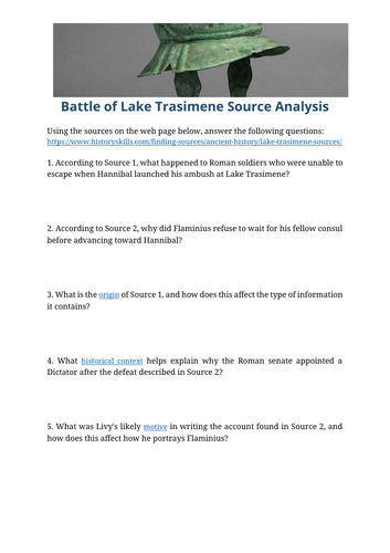 Battle of Lake Trasimene Source Analysis Worksheet