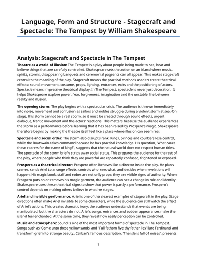 The Tempest - William Shakespeare – Stagecraft and Spectacle