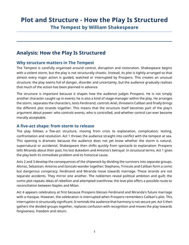 The Tempest - William Shakespeare – How the Play Is Structured