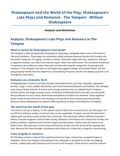 The Tempest - William Shakespeare – Shakespeare’s Late Plays and Romance