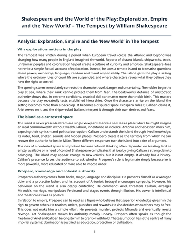 The Tempest - William Shakespeare – Exploration, Empire and the “New World”