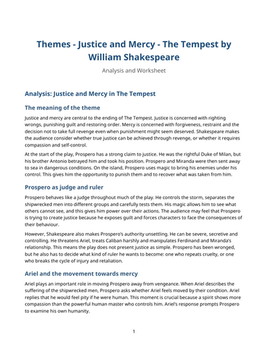 The Tempest - William Shakespeare – Justice and Mercy