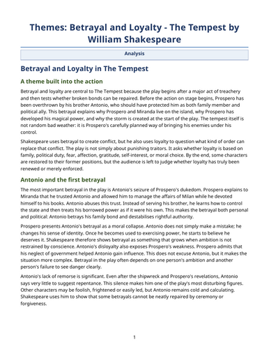 The Tempest - William Shakespeare – Betrayal and Loyalty